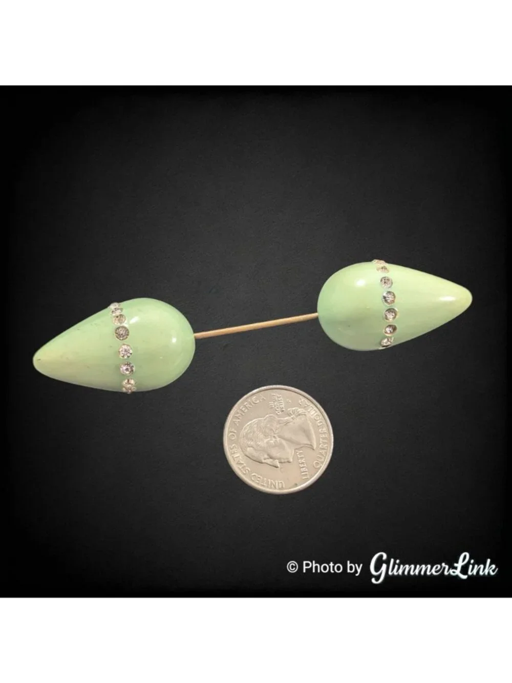 Vintage Art Deco Green Celluloid Rhinestone Jabot Pin